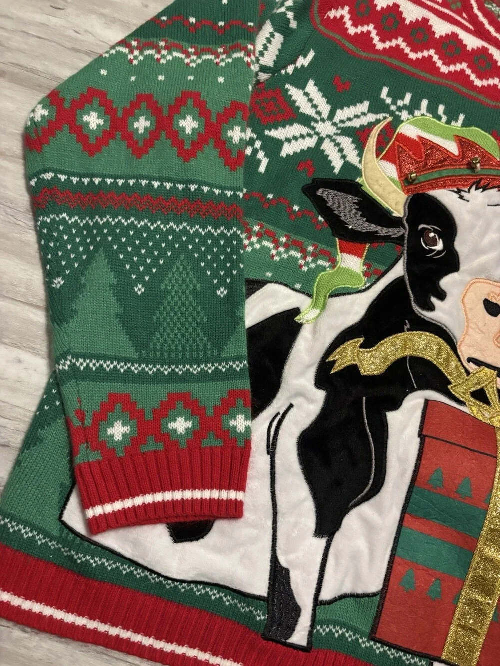 Holiday Time Men's 2XL Fair Isle Christmas Cow Crew Neck Pullover Sweater